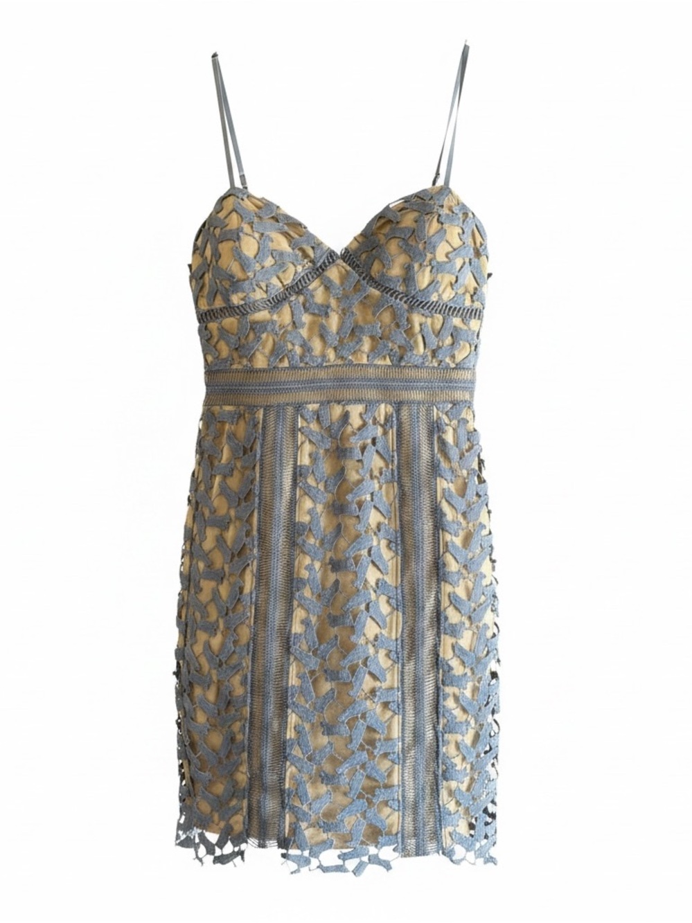 Crystal Doll Spaghetti Strap Lace Mini Dress in Lavender and nude.